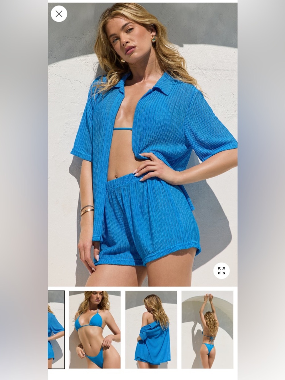 NWOT Vibrant Blue Ribbed Two-Piece Outfit with Matching Bikini!!! 4 piece set